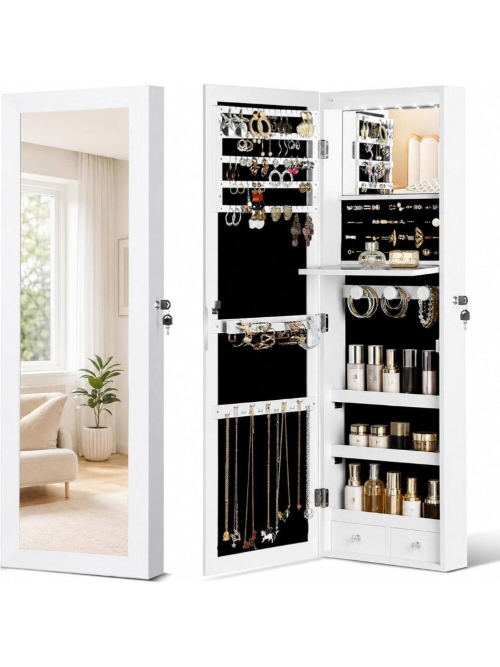 Over the Door Jewelry Organizer & Wall Mounted Storage Cabinet for Accessories